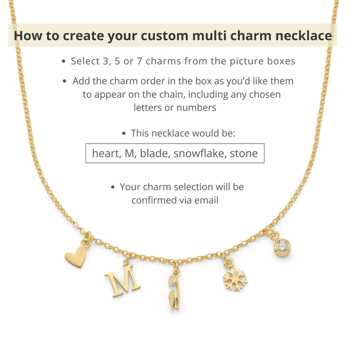 how to create your charm necklace instructions with a gold charm necklace in the background