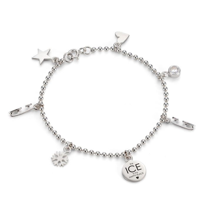 Silver Ice Skating Treasured Charms Bracelet on a white background