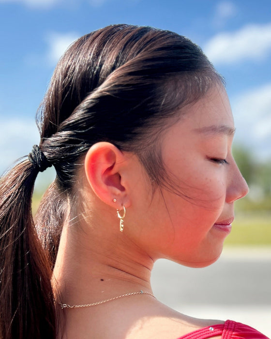 Gold Ice Skating Stud Hoop Earrings