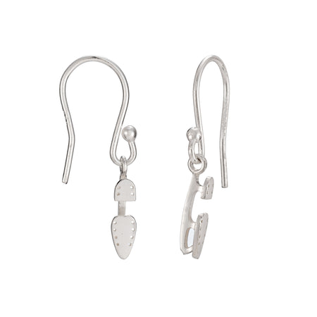 silver ice skate blade hook earrings on a white background