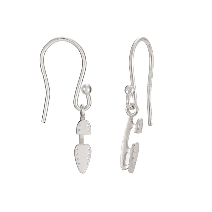 silver ice skate blade hook earrings on a white background