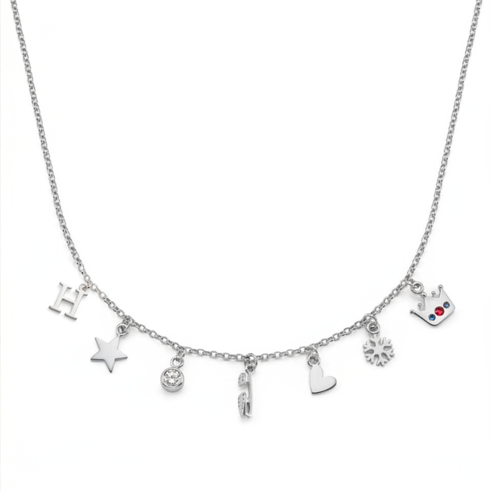 Silver Ice Skating Multi Charm Necklace