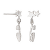 silver skate blade and star stud earrings on a white background