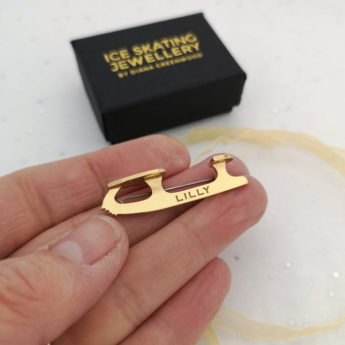 Persobalosed Gold Ice Skating Brooch | Ice Skating Jewellery